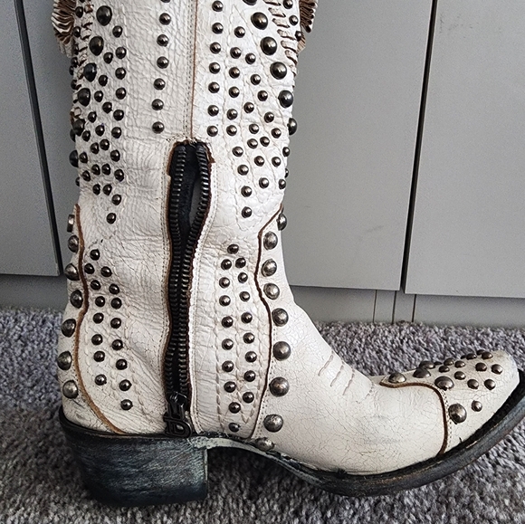 Old Gringo/Double D Studded White/Taupe Boots Size 5.5 Cowboy/Western Boots - Picture 4 of 9